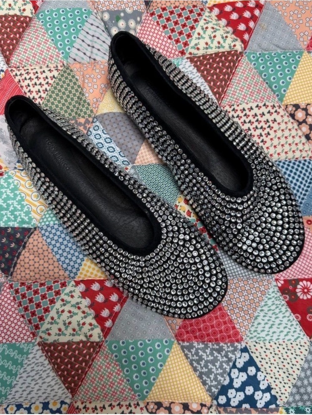 Tony Bianco Studded Black Crystal Ballet Flats - Elegant Women's Slip-Ons 9.5 W